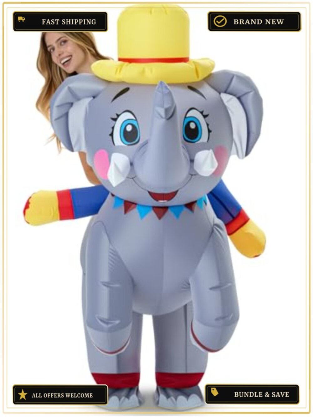 Inflatable Elephant Ride On Costume Adult Halloween Party Blow Up